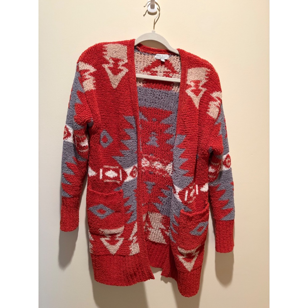 Warm & Cozy Lifestyle Orange Southwestern Popcorn Knit Cardigan Sweater Small